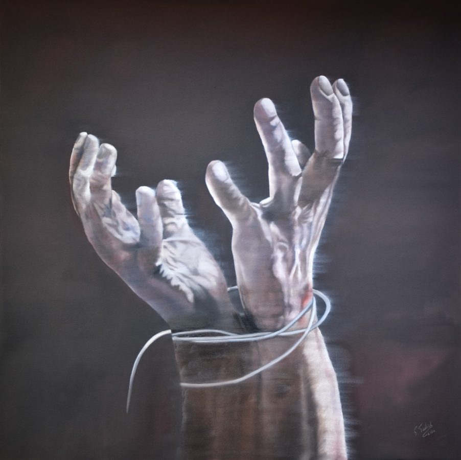 Foibe 8 - E' la fine, oil on canvas, 100x100 cm.